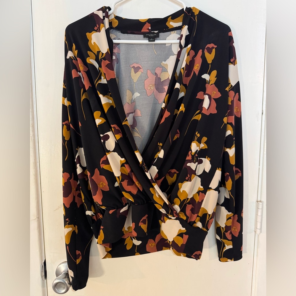 Ann Taylor Floral Wrap Blouse